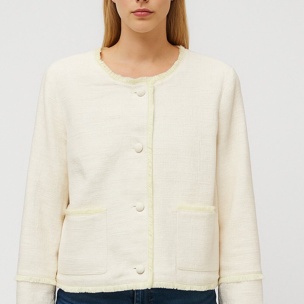 NWT Rye Grass Pale Ecru Celery sz large fringed jacket / blazer
